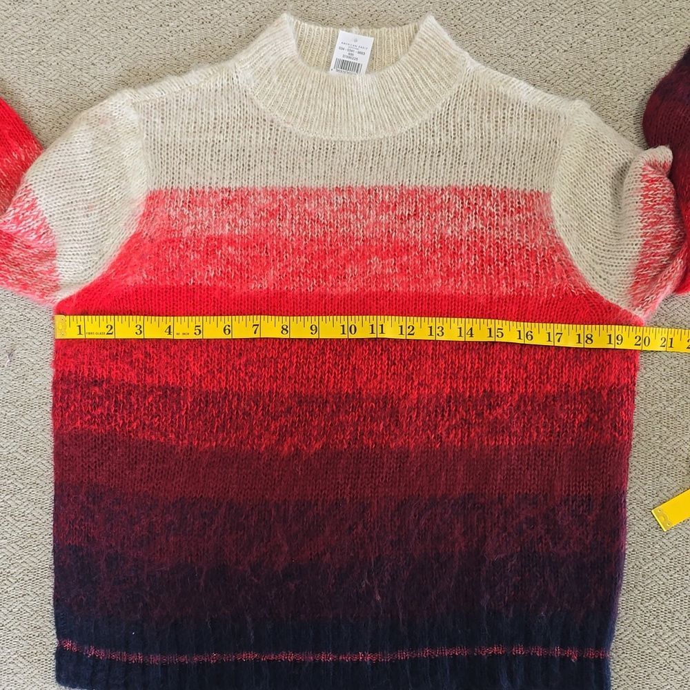 American Eagle Ombre Tan Red Blue Stripe Mock Neck Cozy Sweater - Size Medium - Picture 8 of 13